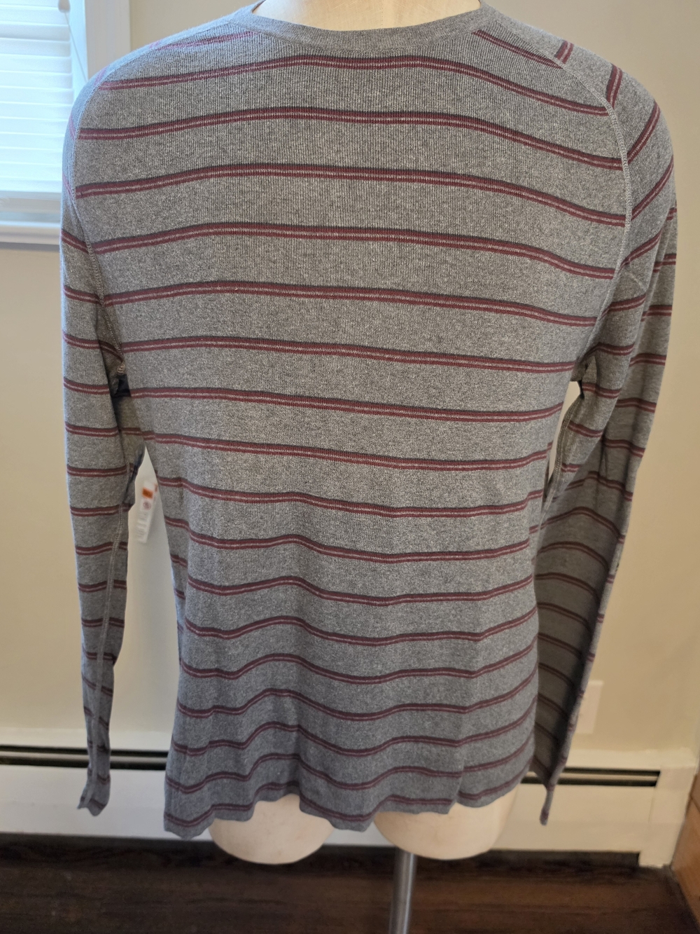 Banana Republic Gray Crewneck Sweater with Burgundy Stripes